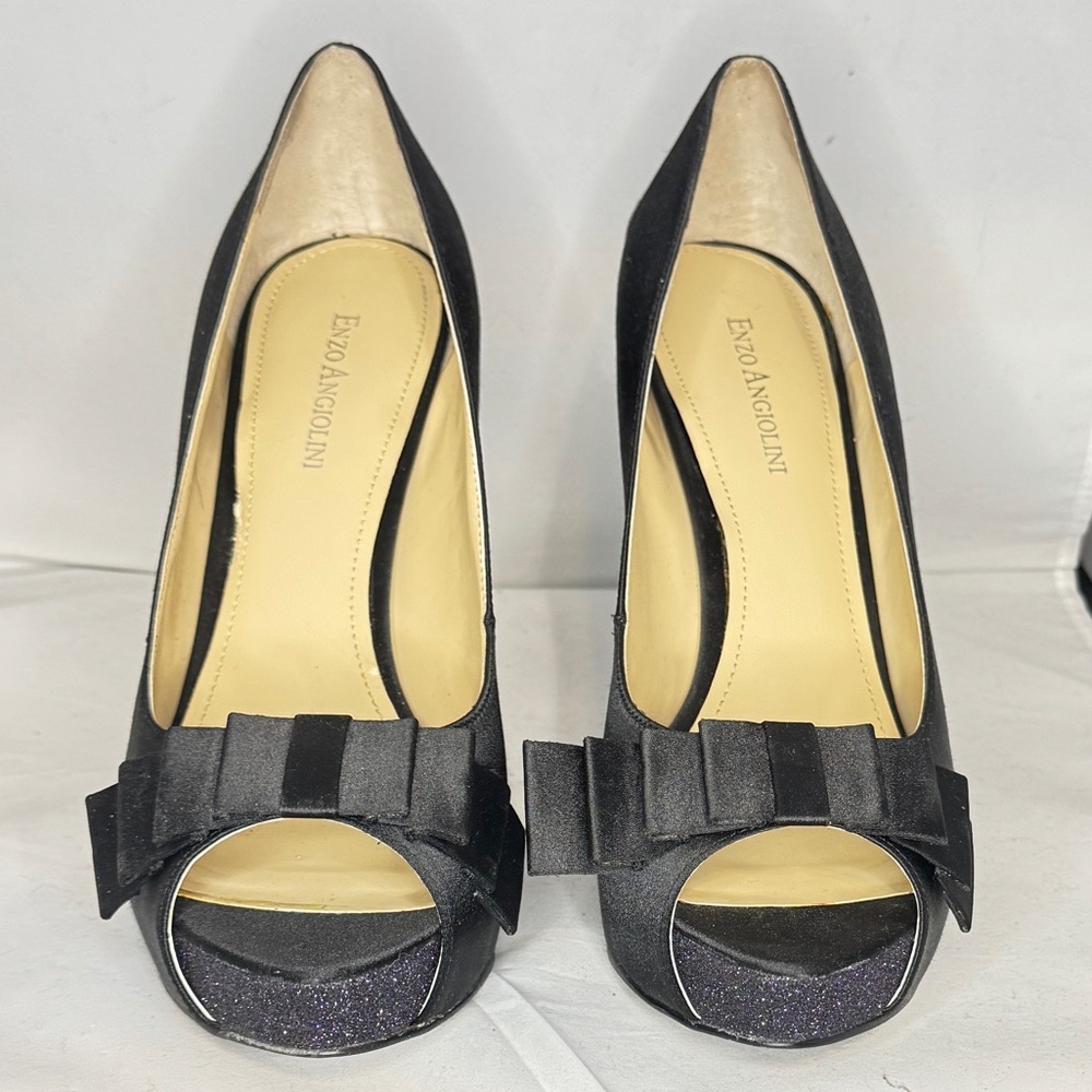 Enzo Angiolini Black Peep-Toe Heels with Bow